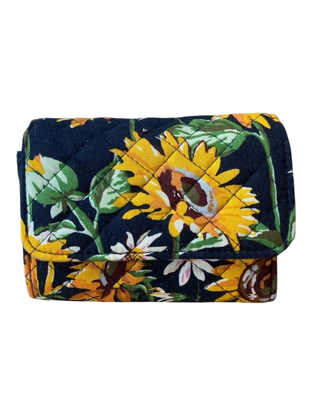 Vera Bradley Womens Recycled Cotton Sunflower Small Trifold Wallet Yellow Flower